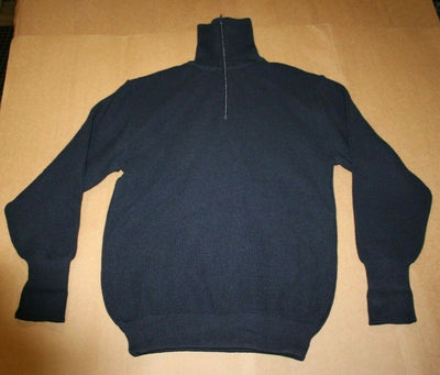 German Military Commando Sweater Pullover Wool Dark Navy Blue Police Zipper 42R