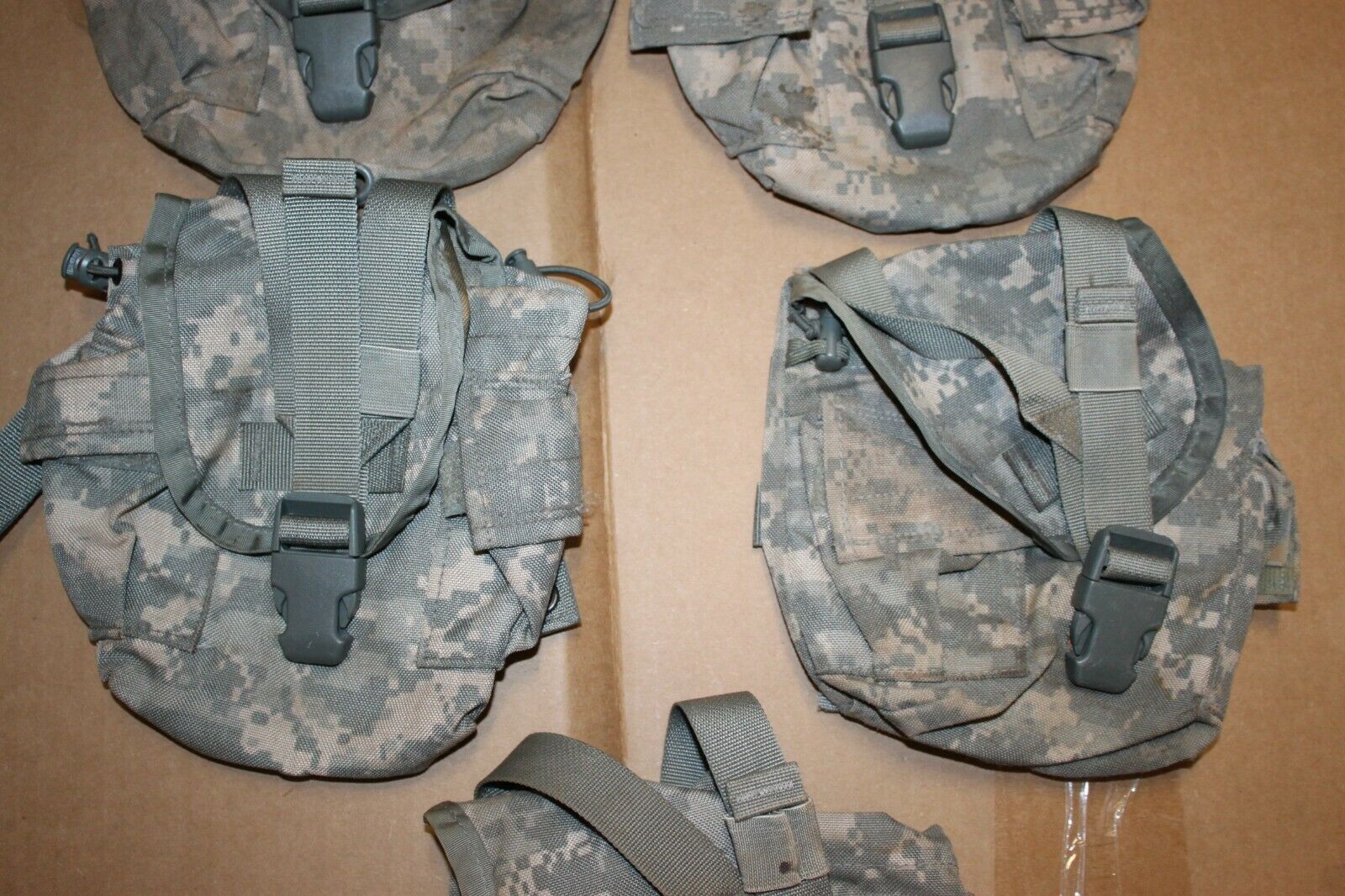 (5) US Military 1 QT MOLLE ACU Camo Canteen Cover Carrier Utility Pouch Damaged