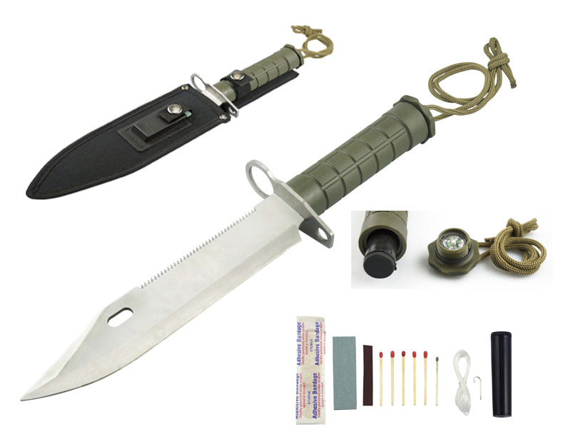 13" Survival Bayonet Style Knife with Survival Kit