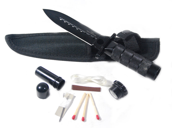 Survival Kit Boot Field Knife Belt Double Edge 8" Dagger Black W/ Sheath
