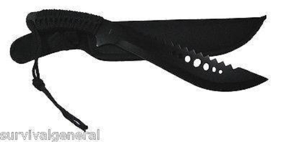 15.5" Black Machete Saw Knife w/ Holes