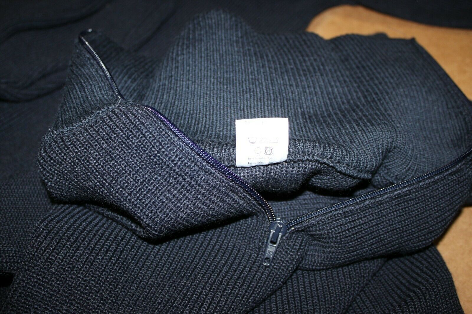 German Military Commando Sweater Pullover Wool Dark Navy Blue Police Zipper 42R