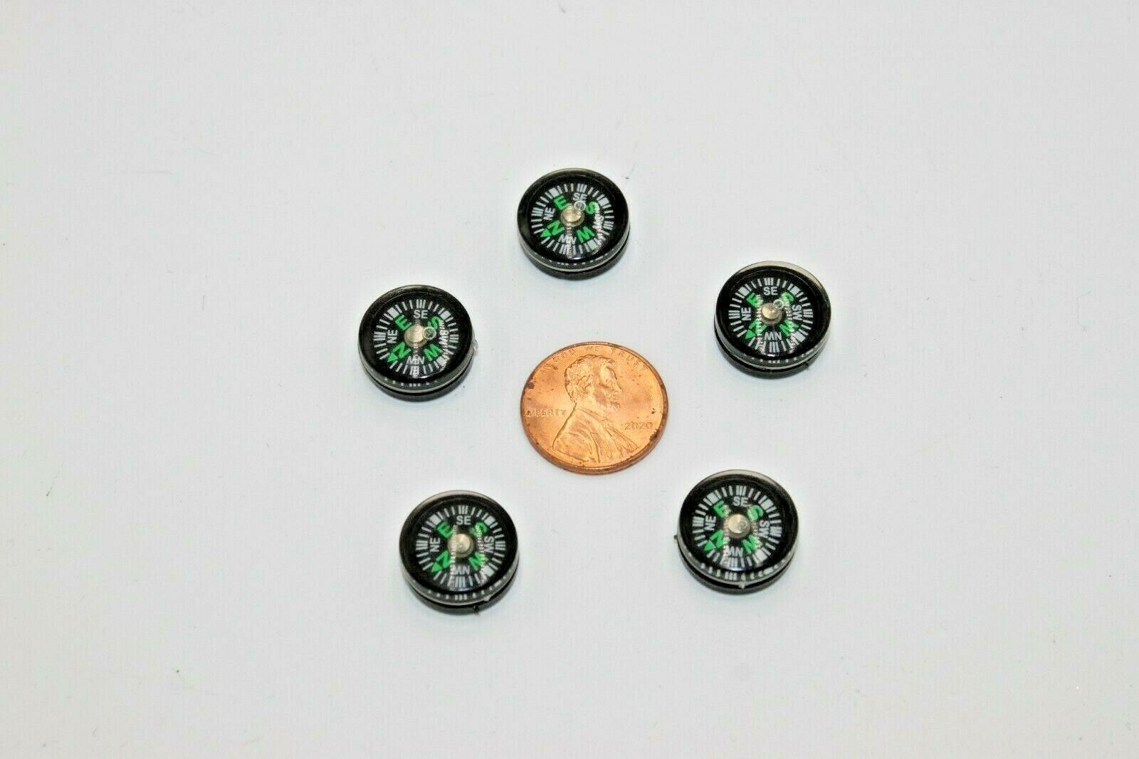 (5) Small 15 mm Survival Camping Pocket Button Compass Flat Back Oil Filled Liquid