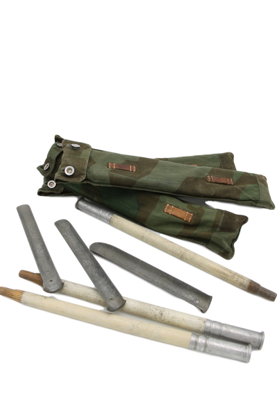 Vintage Swiss Tent Poles and Pegs with Splinter Camo Pouch
