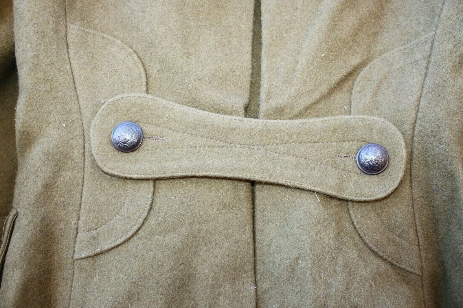 Vintage Romanian Trench Coat Military Army Wool Overcoat Heavy Winter Shinel Med