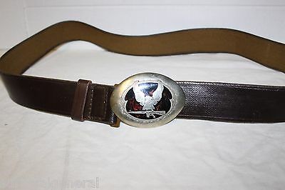 USED Military Russian Type Eagle Rifle Brown Leather Belt Silver Steel Buckle 42"
