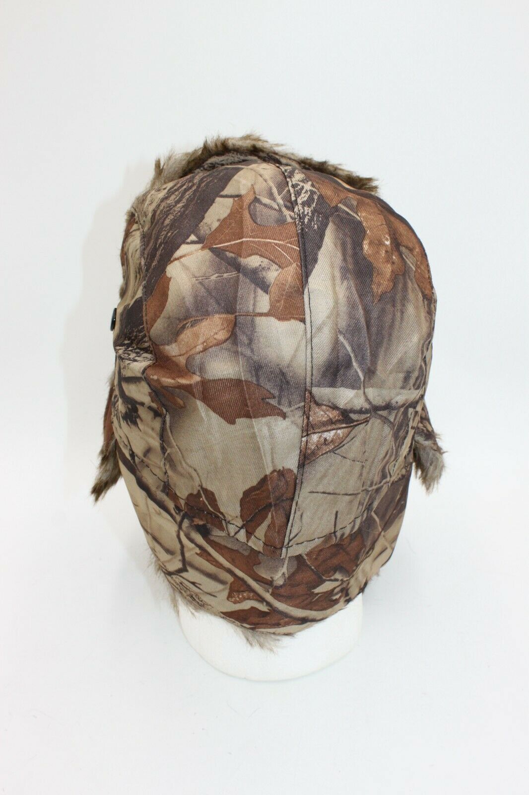 Camo Bomber Faux Fur Mens Sz Large Hunting Hat Fall Tree Leaf Brown Wood Trapper