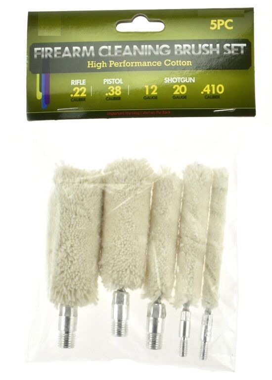 5pc Cotton Swab Cleaning Brush Mop Set 22 Cal 38 12 20 410 Gauge Rifle Pistol