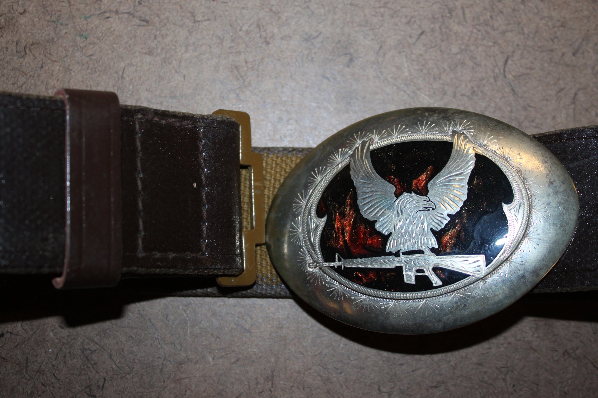 USED Military Russian Type Eagle Rifle Brown Leather Belt Silver Steel Buckle 42"