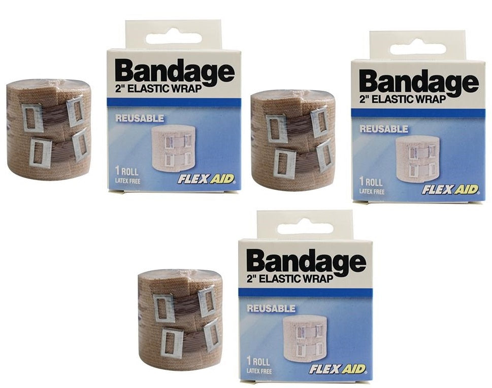 3 Rolls-Elastic 2" Wrap Flexible Bandage Reuseable Latex Free