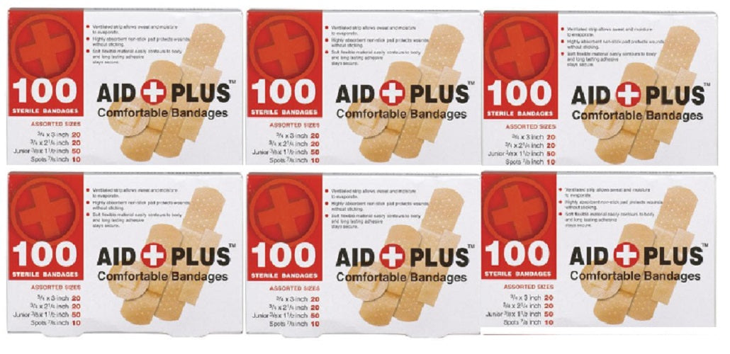 6 Packs - 100 Sterile Assorted Size Bandages Band-Aids Survival First Aid Kit